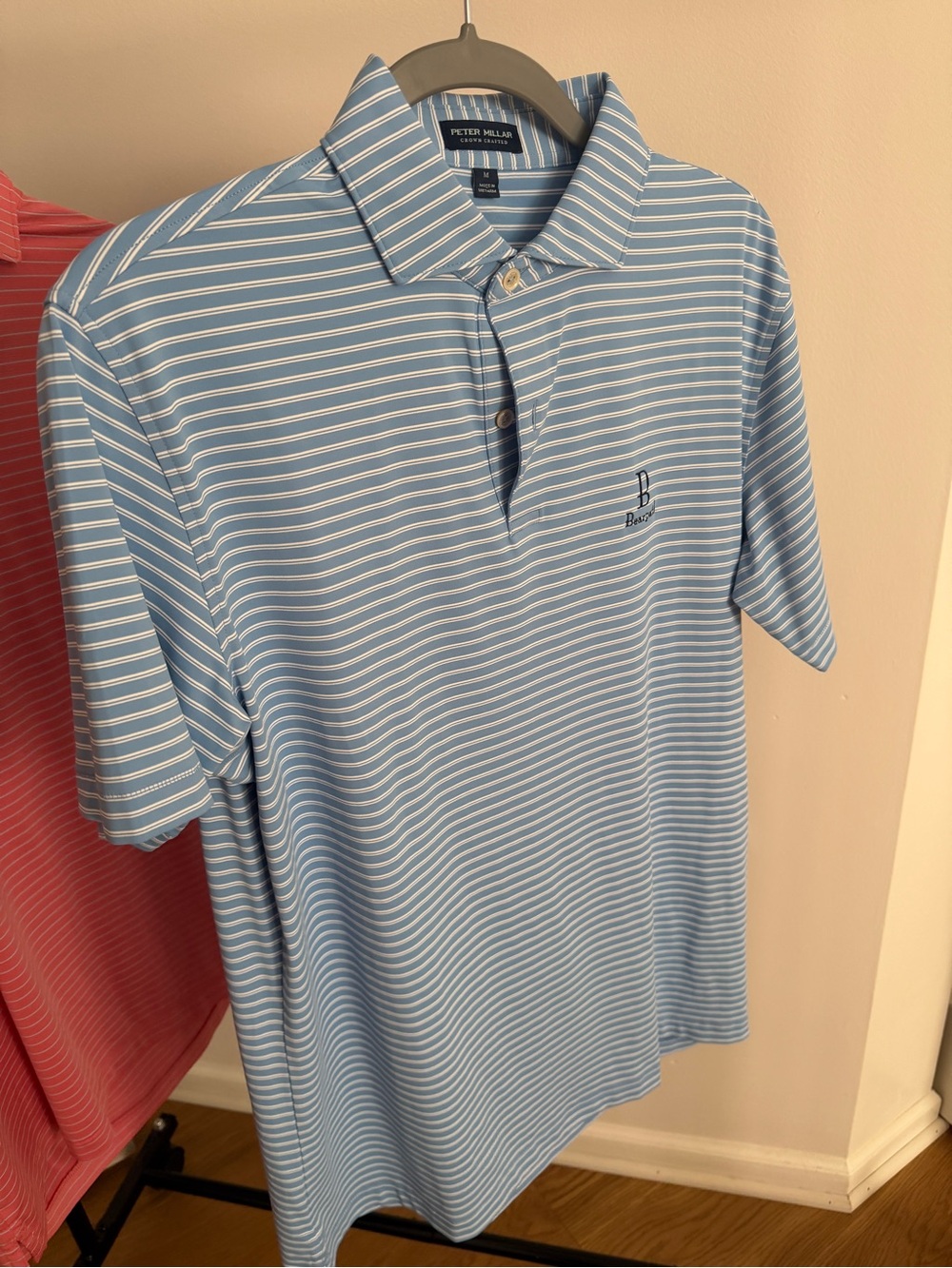 Peter Millar Sky Blue Striped Polo Shirt Men’s Medium Golf Bearpath